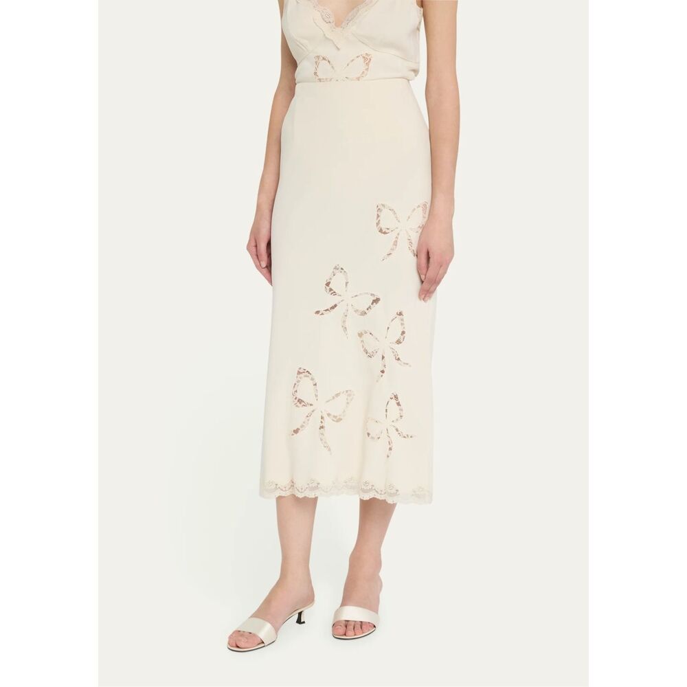 LoveShackFancy Darion Scallop Lace Bow Midi Skirt Romantic Womens size S